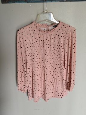 Adrianna Papell Pink Polka Dot Pintuck Blouse